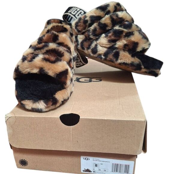 UGG Fluff Yeah Slide Spotty Sandals | Leopard Print | Size 8 | New in Box - Picture 2 of 8